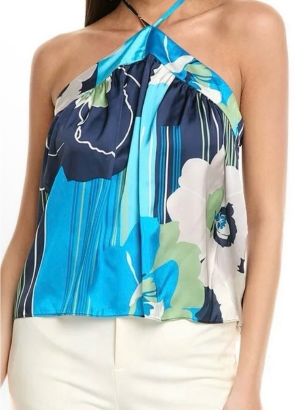 Ramy Brook Eunice Floral Satin Halter Large - Picture 2 of 3